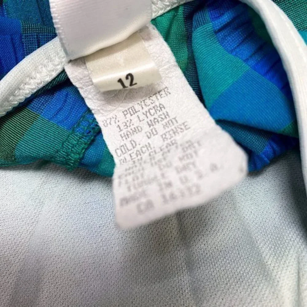1980's Gold Coast One piece‎ Swim suit w/ blue amd green checks Sz 12